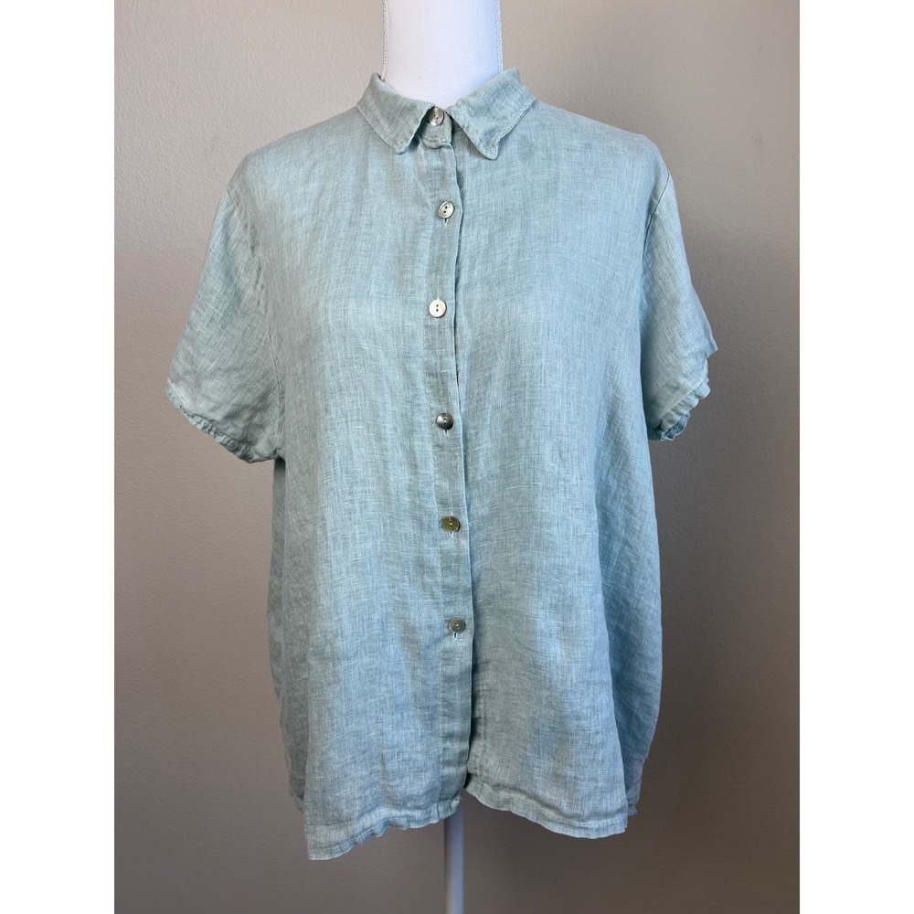 Venti6 Italy 100% Linen Button Up Shirt S Blue Coastal Boho Old Money Casual Top